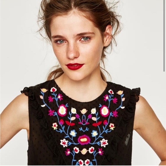Zara Floral Embroidered Dot Mesh
Peplum Blouse - Picture 1 of 5